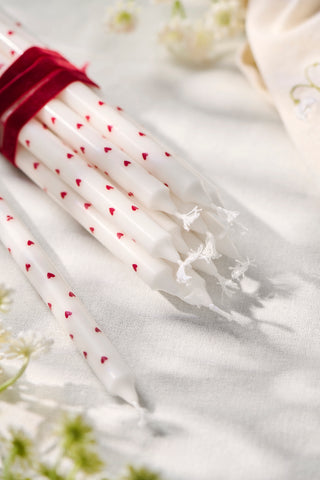 Taper Candle White With Red Hearts 20cm
