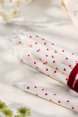 Taper Candle White With Red Hearts 20cm