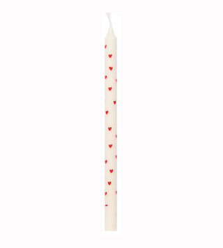 Taper Candle White With Red Hearts 20cm