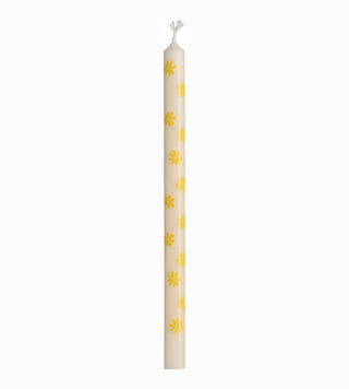 Taper Candle White with Yellow Flowers 20cm