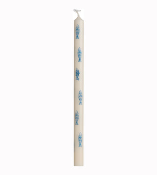 Taper Candle White With Blue Fish 20cm