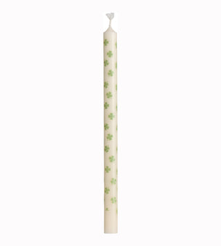 Taper Candle White With Green Clovers 20cm