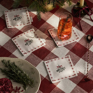 Mistletoe Napkins Drink Embroidered Set of 4