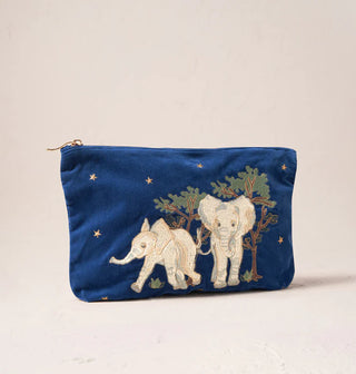 Baby Elephant Navy Velvet Everyday Pouch