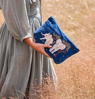 Baby Elephant Navy Velvet Everyday Pouch