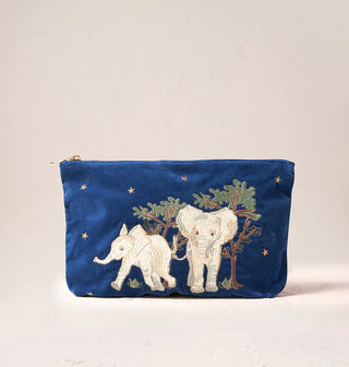 Baby Elephant Navy Velvet Everyday Pouch