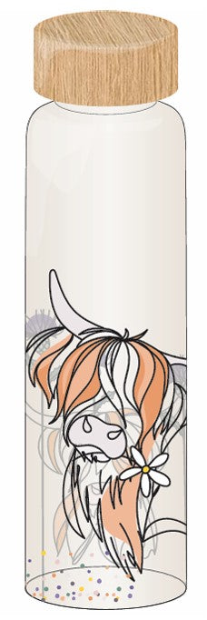 Highland Cow Glass Water Bottle