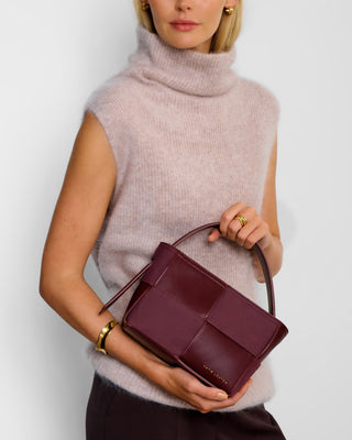 Taya Woven Suedette Top Handle Bag Cherry