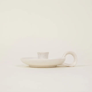 Candle Holder with handle White Speckle