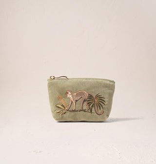 Monkeys Olive Velvet Coin Purse