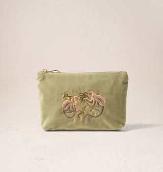 Monkeys Olive Velvet Mini Pouch
