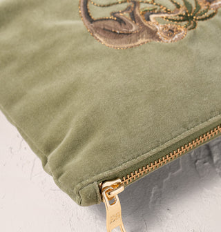 Monkeys Olive Velvet Mini Pouch