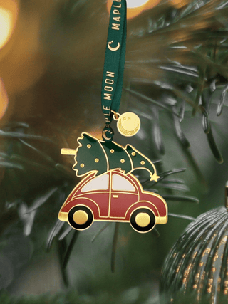 Car & Tree Enamel Christmas Decoration