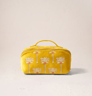 Sunrise Palms Mustard Velvet Open Flat Makeup Bag
