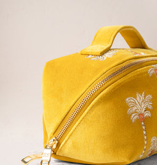 Sunrise Palms Mustard Velvet Open Flat Makeup Bag