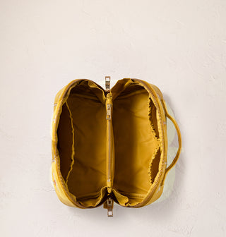 Sunrise Palms Mustard Velvet Open Flat Makeup Bag