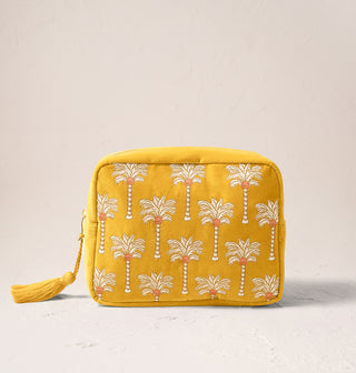 Sunrise Palms Mustard Velvet Wash Bag