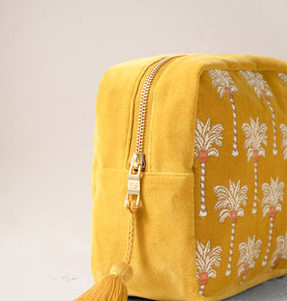 Sunrise Palms Mustard Velvet Wash Bag