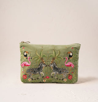Wild Zebra Palm Olive Everyday Pouch - Olive