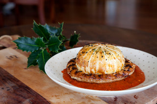 Goats Cheese & Leek Pithivier, Roast Red Pepper Coulis