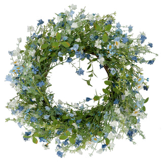 Flower & Leaf Wreath - Blue & White