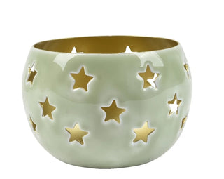 Green Tealight Holder Iron Enamel Star Cut-out