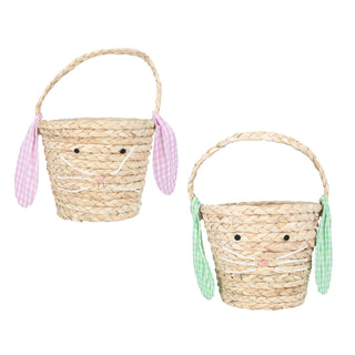 Straw Bunny Basket With Floppy Gingham Ears