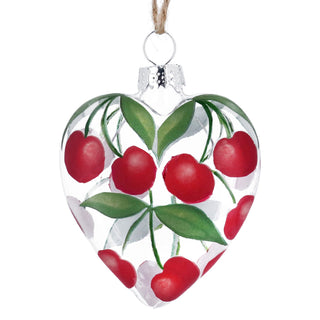 Cherries Glass Heart Decoration