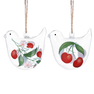 Cherries Glass Bird Decoration