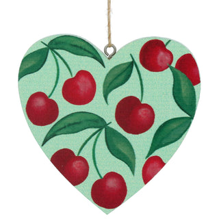 Cherries Wood Heart Hanging Decoration