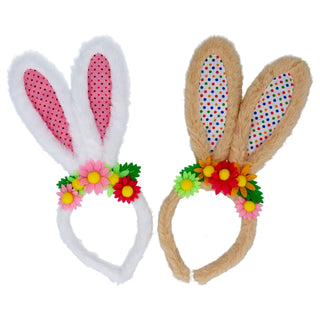 Faux Fur Bunny Ears Headband with Flowers Asst.