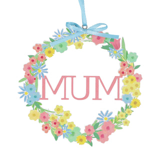 Wood Dec - Mum in Floral Wreath/Pastel