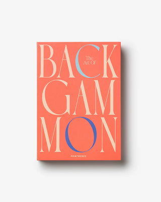 Front of an Art of Backgammon board game box - orange with beige font and a blue C & O letters