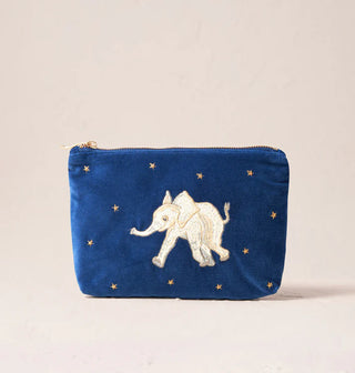 Baby Elephant Navy Velvet Mini Pouch