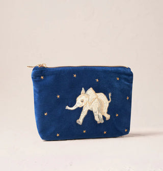 Baby Elephant Navy Velvet Mini Pouch