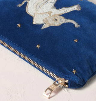 Baby Elephant Navy Velvet Mini Pouch