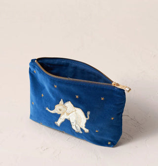 Baby Elephant Navy Velvet Mini Pouch