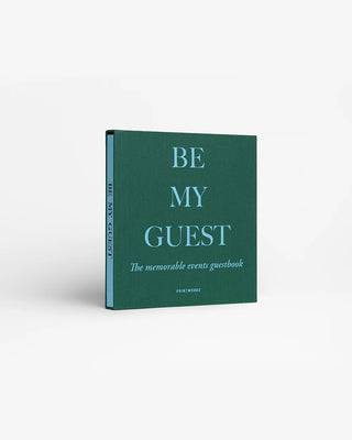Green book titled 'Be My Guest' on a white background