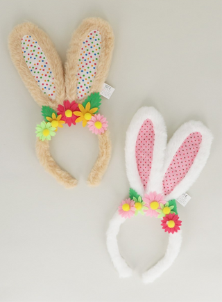 Faux Fur Bunny Ears Headband with Flowers Asst.