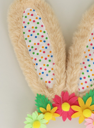 Faux Fur Bunny Ears Headband with Flowers Asst.