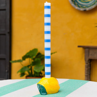 Dine In Colour Dinner Candle Blue White Stripe 28cm