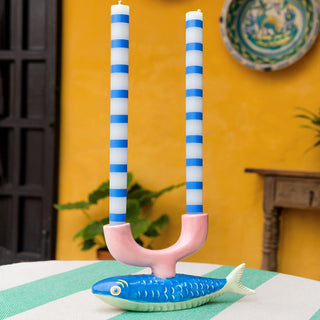 Dine In Colour Dinner Candle Blue White Stripe 28cm
