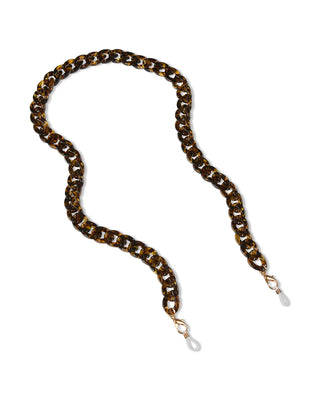 Brown tortoiseshell chain glasses holder on a white background