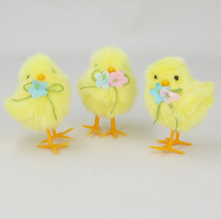 Fluffy Chick with Flower Bow Ornament Asst.