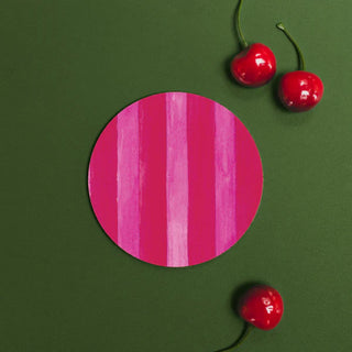 Raspberry & Cherry Stripes Round Coaster