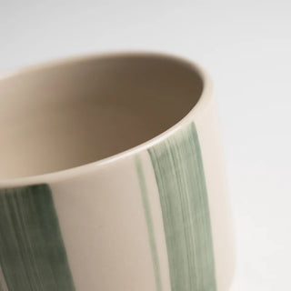 Green & White striped mug close up