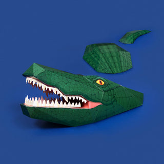 3d Crafty Crocodile head and body against a blue background