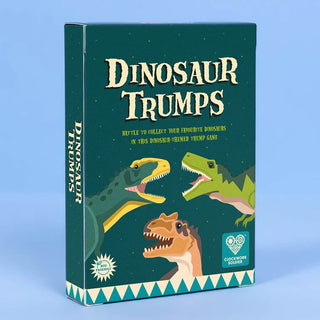 Dinosaur trumps box against a blue background