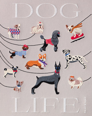 Grey Dog Life  box with embroidered variety of dogs