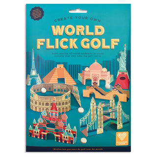 World Flick Golf packaging blue with world monument motif